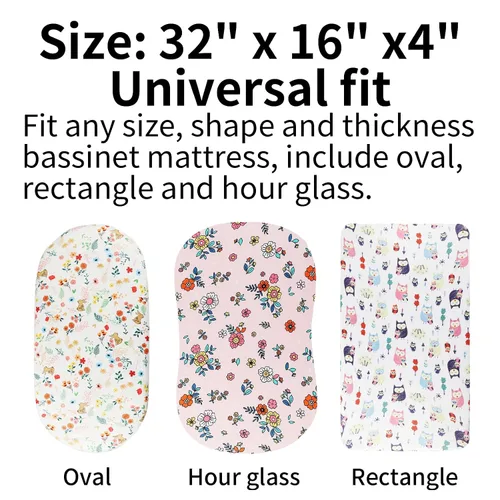 Miniatura 4 de Juego de sábanas ajustadas para moisés Onacosht, 3 unidades para bebé niña, sábana universal de punto de jersey elástica y suave para colchón