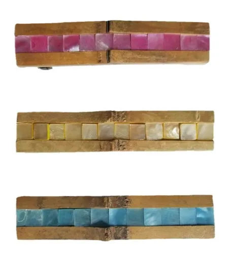 Miniatura 2 de Pasador de madera y concha de bambú, tamaño grande de 4 pulgadas para adultos (concha azul)