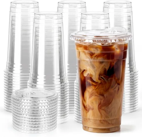 Miniatura 9 de Paquete de 25 vasos de plástico transparente de 16 onzas con tapas para sorber, sin BPA, aptos para alimentos, desechables, tazas de café helado