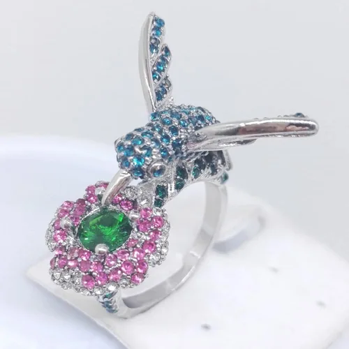 Miniatura 3 de Crystal Rhinestones Bird Flower Ring Fashion Women's Rose Gold Plated Ring Wedding Engagement Ring Jewelry