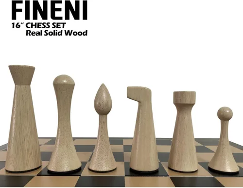 Miniatura 9 de Lujoso juego de ajedrez real de madera maciza de color oscuro de 16 pulgadas. Juegos de tablero de ajedrez duraderos hechos a mano con ranuras