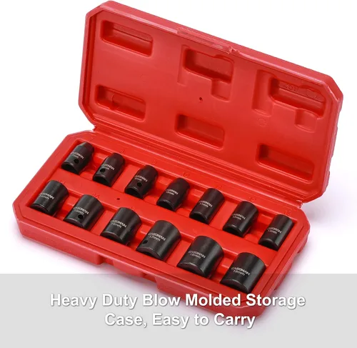 Miniatura 7 de CASOMAN Juego de 13 piezas de llaves de impacto de 3/8 de pulgada, 6 puntos, métricas, poco profundas, CR-V, de 7 mm a 19 mm, estuche