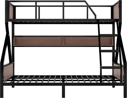 Miniatura 6 de Bellemave Litera Twin XL sobre Queen con estantes de almacenamiento y luces LED, literas de metal con escaleras, marco de litera resistente