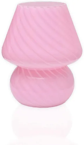 Miniatura 6 de Lámpara de hongo rosa, lámparas de mesa de noche de cristal de hongo, translúcidas, estilo vintage Murano a rayas, pequeña mesita de noche, lámpara