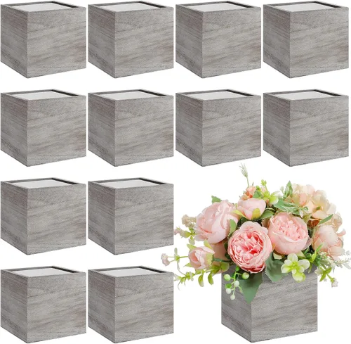 Miniatura 8 de Suzile Juego de 12 Cajas Plantadoras de Madera de 5 Pulgadas Jarrones Cuadrados de Flores para Centro de Mesa Caja Plantadora Cúbica Rústica