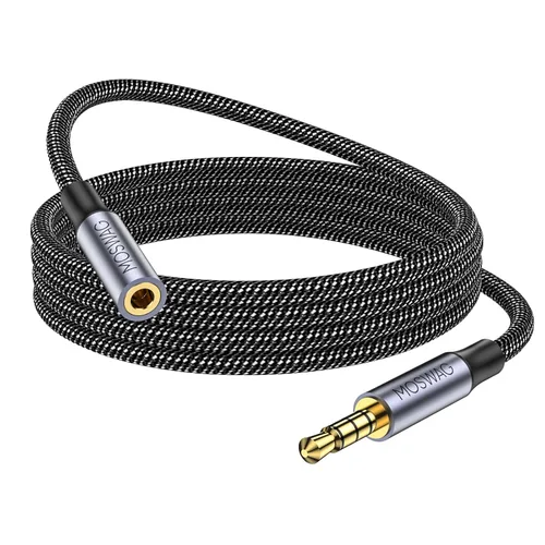 Miniatura 10 de MOSWAG Cable de extensión macho a hembra de 0.138 in con adaptador de audio estéreo de micrófono, nailon trenzado, compatible con estéreo de Rojo