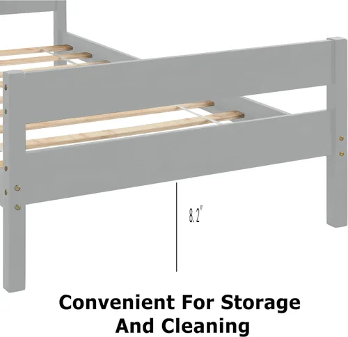 Miniatura 5 de Base de cama individual de madera con cabecero y estribo, base de colchón de plataforma individual con soporte de listones de madera para niñas