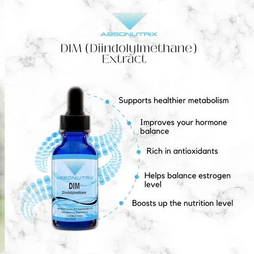Miniatura 3 de DIM (Diindolilmetano) Extracto de 593 mg, botella de 4 onzas, 200 porciones potentes, gotas probadas por terceros, absorción rápida, sin gluten