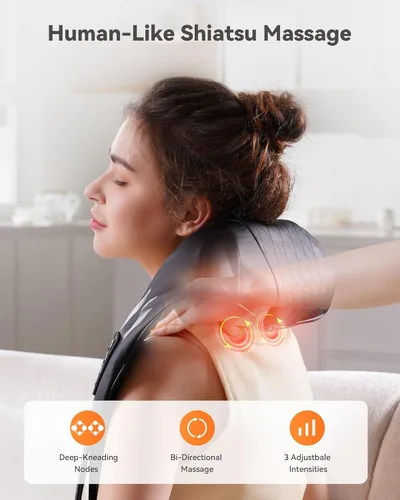 Miniatura 2 de Masajeador Shiatsu de cuello y espalda, masajeador eléctrico con cable y calor para el alivio del dolor, masajeador de hombros de tejido profundo 4D