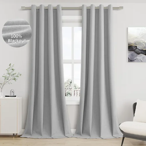 Miniatura 48 de Cream Linen Blackout Curtains 90 Length 2 Panels Set for Living Room Bedroom, 100% Black Out Thermal Insulated Linen Drapes, Room Darkening Grommet