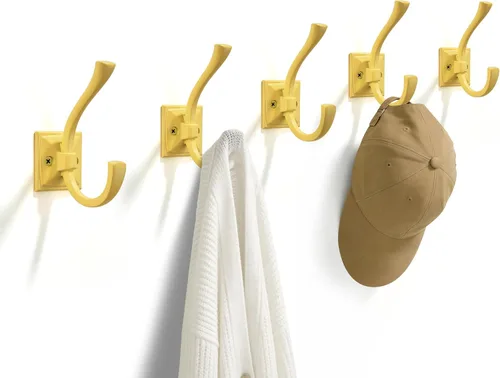 Miniatura 7 de TUNNY Paquete de 5 ganchos para colgar en la pared de diseño antiguo, ganchos de latón antiguo, gancho para toallas para armario de zapatos