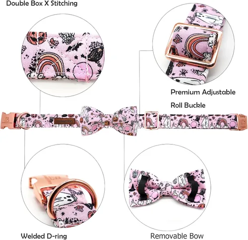 Miniatura 2 de Lionheart glory - Collares de perro de Halloween, collar de perro de otoño, lazo rosa, collar para perros pequeños, niños y niñas, calabaza, arcos