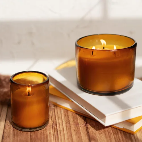 Miniatura 5 de Bluecorn Beeswax Recambio de vela de 3 mechas – Tarro de vidrio ámbar de 22 onzas, cera de abeja 100% pura, sin perfume, 40 horas de combustión