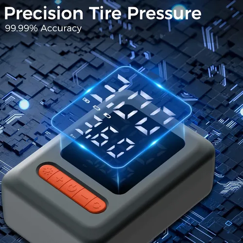 Miniatura 4 de ApexNexus Inflador de Neumáticos Compresor de Aire Portátil y Arrancador de Coche, Bomba de Aire Inalámbrica con Luz LED y Manómetro de Presión