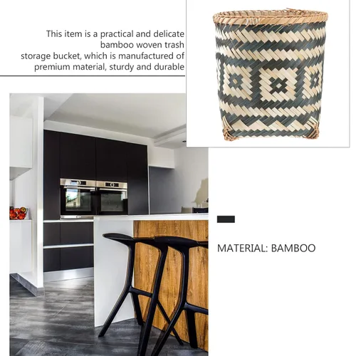 Miniatura 7 de Ipetboom Cesta de basura tejida de bambú: cesta de basura decorativa de granja, cubo de basura redondo de ratán, cesta de lavandería de mimbre