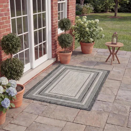 Miniatura 92 de SAFAVIEH Alfombra lavable al aire libre Courtyard Collection – 4' x 5'7", beige oscuro y beige, no desprende pelusa y fácil de limpiar, ideal