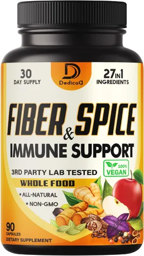 DEDICAD Suplemento de fibra y especias 27 en 1, combinado con psyllium orgánico, manzana entera, saúco y más - Apoya el estado de ánimo, el cuerpo y