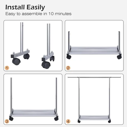 Miniatura 7 de MISSLO Percheros resistentes para colgar ropa perchero rack de ropa con ruedas de metal, ajustable, blanco y plateado