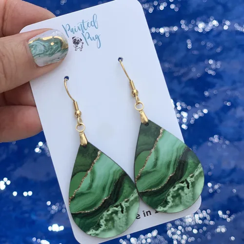 Miniatura 25 de Dangle Earrings for Women Colorful Dangling Drop Statement Jewelry Printed MDF Wood Teardrop Double Side Print Handmade by The Painted Pug
