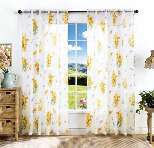Miniatura 28 de youleyar Cortinas traslúcidas florales para sala de estar, 2 paneles de 54 pulgadas de largo, cortinas semitransparentes blancas con estampado