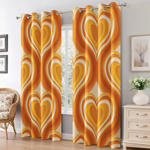 Miniatura 8 de Groovy Heart Curtains for Living Room 84 Inch Length, 60S 70S Retro Blackout Curtains Bedroom Decor, Hippie Orange Aesthetic Grommet Thermal Black