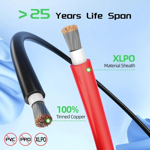 Miniatura 9 de Bateria Power Kit de cable de panel solar de 50 pies negro y rojo de 50 pies, cable de extensión de panel solar de 10 AWG (6 mm²), cable de cobre