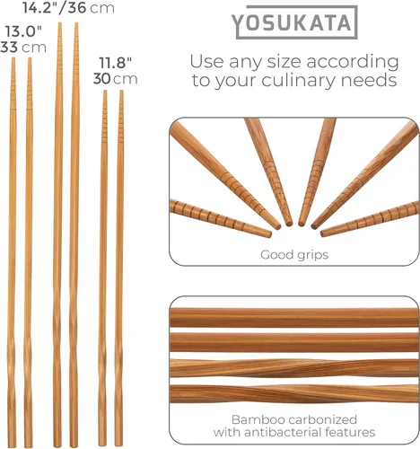 Miniatura 3 de YOSUKATA Juego de utensilios para wok pre-sazonados, espátula de acero al carbono azul de 17 pulgadas, cucharón de wok, 3 pares de palillos