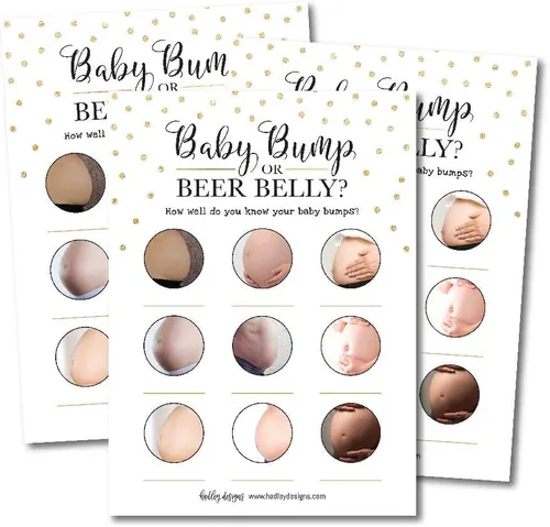 Hadley Designs Juegos de baby shower para 25 invitados – Divertido juego de vientre de cerveza o baby bump, divertido juego de baby shower para