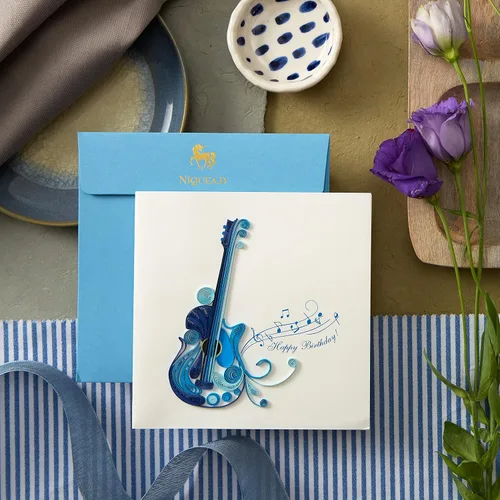 Miniatura 2 de NIQUEA.D, Tarjeta de cumpleaños de guitarra Quilling