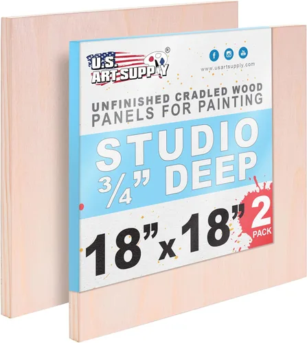 U.S. Art Supply Paneles de madera acunados sin terminar para pintar, paquete de 2 tableros de lona de madera de abedul de estudio de 3/4 pulgadas de