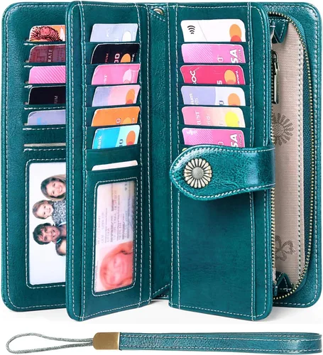 Miniatura 2 de FALAN MULE Cartera de cuero genuino RFID bloqueo gran capacidad Trifold señoras cartera.