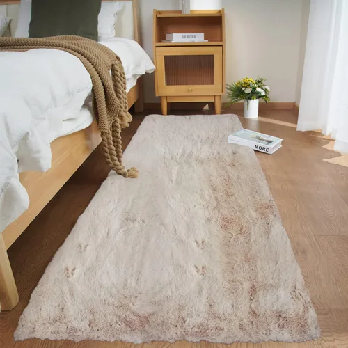 Ghouse Alfombra ultrasuave de pelo sintético de conejo, alfombras lavables a máquina para dormitorio, alfombras esponjosas para sala de estar, Beige