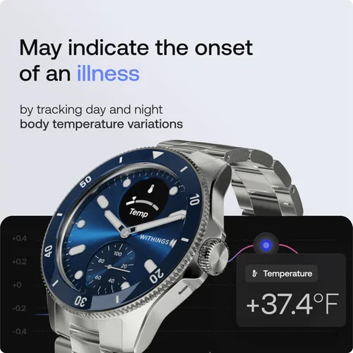 Miniatura 4 de WITHINGS Scanwatch Nova - Reloj inteligente híbrido de salud cardíaca para hombres y mujeres, SPO2, monitoreo de temperatura, sueño, salud Azul