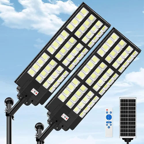 Miniatura 15 de 1200W Luces solares de calle al aire libre impermeables, luz solar de gran angular alimentada del anochecer al amanecer, control remoto y sensor