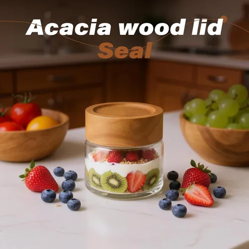 Miniatura 6 de Paquete de 6 Recipientes de Vidrio Herméticos Apilables de 4 oz con Tapas de Acacia - Frascos Mason Pequeños para Avena Nocturna, Almacenamiento
