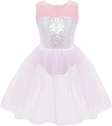 Miniatura 7 de JEATHA Kids Girls Sleeveless Shiny Sequins V-Back Tank Leotard Dress Lyrical Latin Jazz Ballroom Dancewear