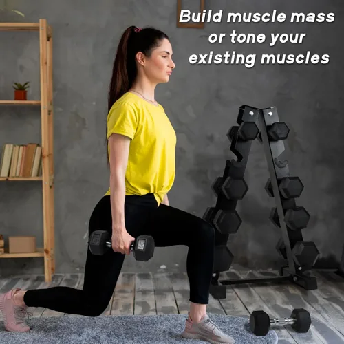 Miniatura 7 de RitFit Juego de mancuernas hexagonales revestidas de PVC de 5 a 650 libras con estante opcional para gimnasio en casa, peso de mano con mango