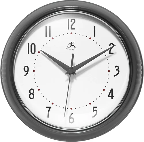 Miniatura 13 de Infinity Instruments Reloj de pared retro de 9 pulgadas, barrido silencioso, sin tictac, moderno, de mediados de siglo, para cocina, comedor