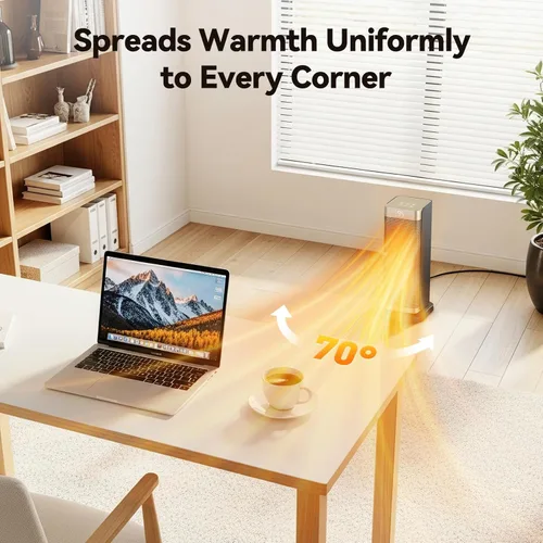 Miniatura 5 de Calentadores de espacio para uso en interiores, calentador eléctrico de 1500 W con termostato, oscilación de 70°, control remoto, 3 modos