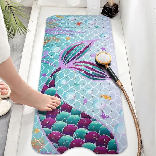 Miniatura 5 de Tapete de baño de sirena antideslizante, bonito tapete de baño de goma para bañera, tapete de baño para niños y niñas pequeñas, tapete de ducha
