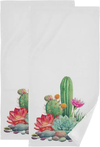 Vdsrup Juego de 2 toallas de mano de cactus suculentos, toalla de verano de cactus tropical, toallas de baño pequeñas, toallas de baño suaves para