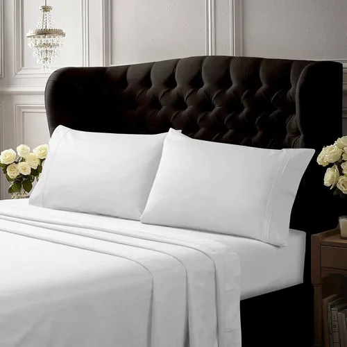 Miniatura 14 de Tribeca Living Juego de sábanas y fundas de almohada de algodón percal de algodón fresco y suave, bolsillo extra profundo, 300 hilos, ropa de cama