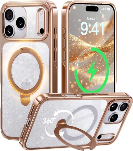 Miniatura 26 de CASEKOO Funda plateada brillante para iPhone 17 Pro con soporte magnético giratorio de 360 grados [compatible con MagSafe]