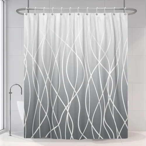 Miniatura 56 de Cortina de ducha pequeña a rayas gris claro degradado para baño, 36 x 72 pulgadas, juego de cortina de ducha geométrica para cabina de RV