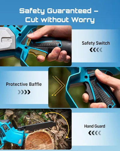 Miniatura 9 de SEESII Mini motosierra sin escobillas de 6 pulgadas, sierra de mano con 2 baterías de 2000 mAh, motosierra inalámbrica con engrasador automático