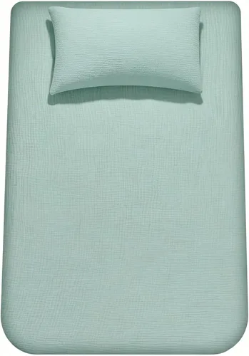 Juego de sábanas bajeras de muselina de algodón, tamaño individual XL, suave y transpirable, 2 piezas (1 sábana bajera, 1 funda de almohada) de Azul