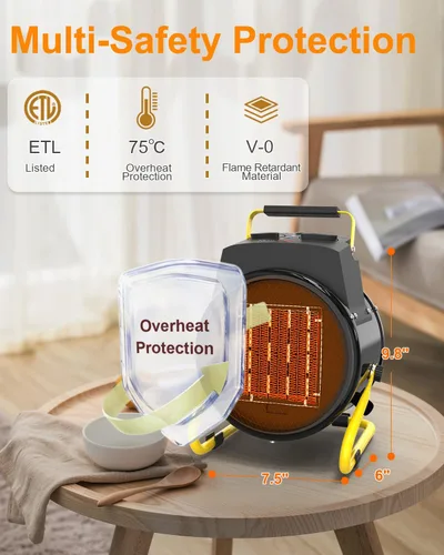 Miniatura 4 de Calentadores de exterior para patio, calentador eléctrico portátil de garaje de 1500 W con calentamiento rápido 2S, protección contra