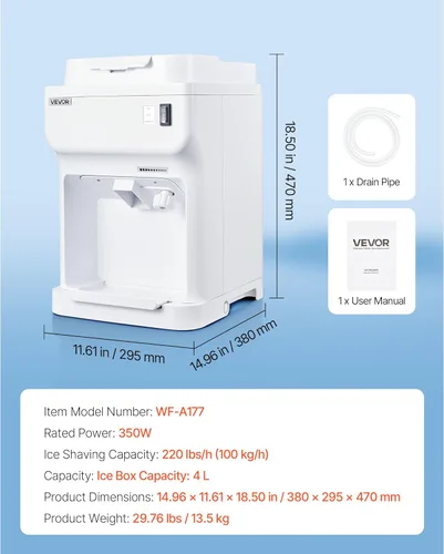 Miniatura 7 de VEVOR Máquina de afeitar de hielo, máquina eléctrica de cono de nieve, máquina de hielo afeitado de 265 libras/h, trituradora de hielo de 250 W