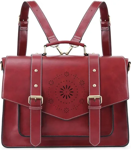 Miniatura 11 de ECOSUSI Mochila para mujer, maletín para computadora portátil, de cuero vegano, bolsas de trabajo para portátiles de 15.6 pulgadas, color café, 15,6