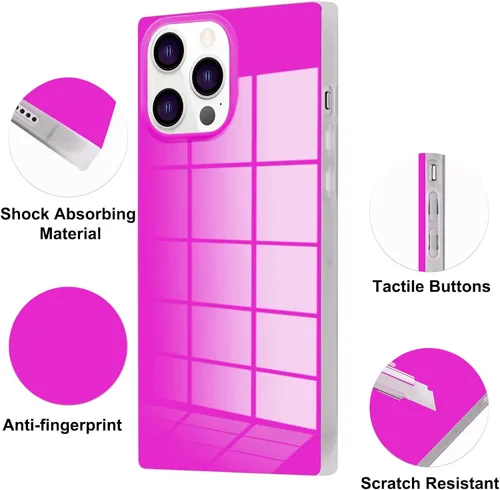 Miniatura 5 de Funda rectangular compatible con iPhone 15 Neon para mujer, diseño de lujo de fluorescencia brillante, flexible, suave, delgada, de gel de goma TPU